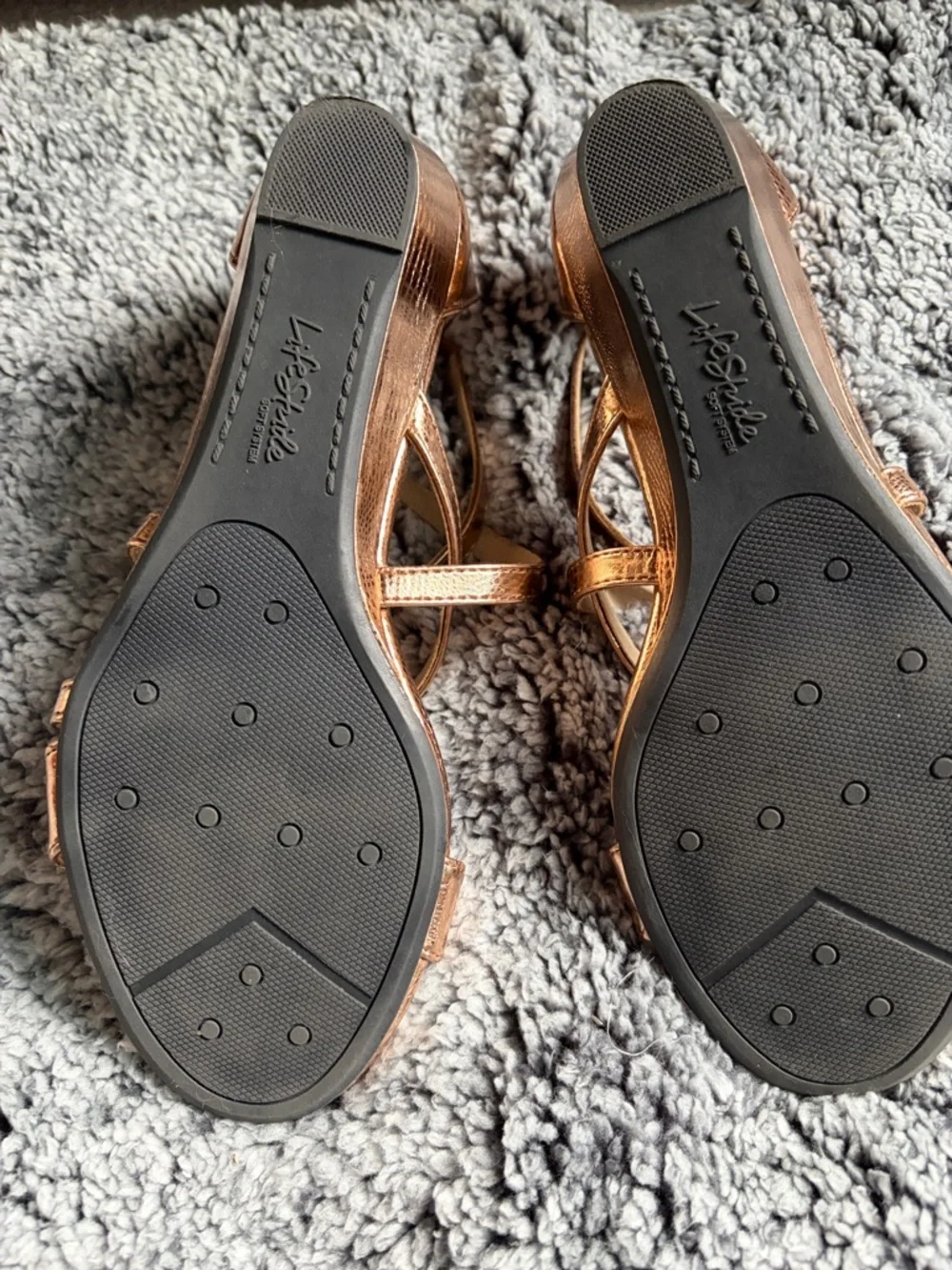 Life Stride Metallic Rose Gold Crisscross Wedge Sandals - Picture 7 of 10